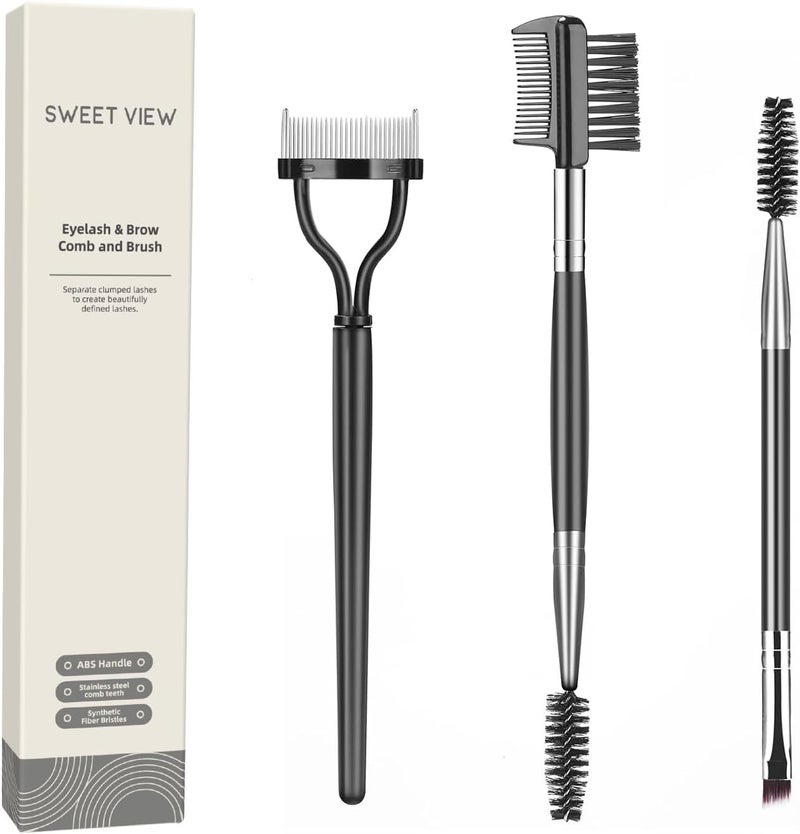 SWEET VIEW Eyebrow Brush Eyelash Separator Brow Comb & Lash Spoolie Professional Eye Makeup Tools (3 Pieces Set) - Image 1