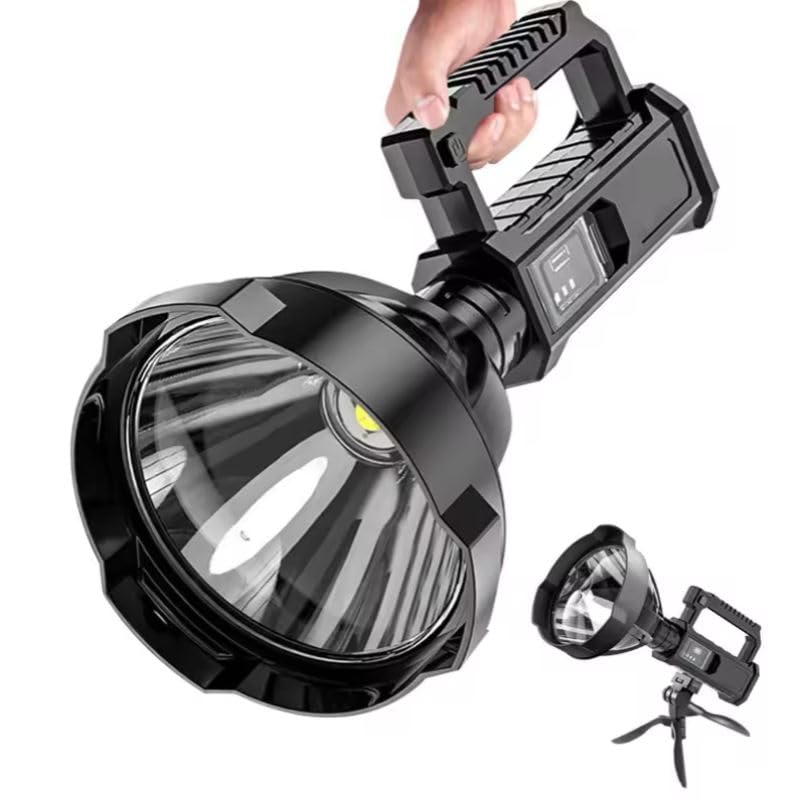 Sisliya Rechargeable Spotlight Flashlight 100000 Lumens with Tripod IPX5 Waterproof Handheld Spotlight 4 Modes Search Light for Camping Fishing Hunting Hiking EmergencyOther Outdoor Activities - Image 1
