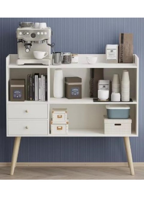 Coffee Cabinet with Large Top, Open Shelves and 2 Storage Drawers 100x35x90 cm for Living Room or Office White EI-210