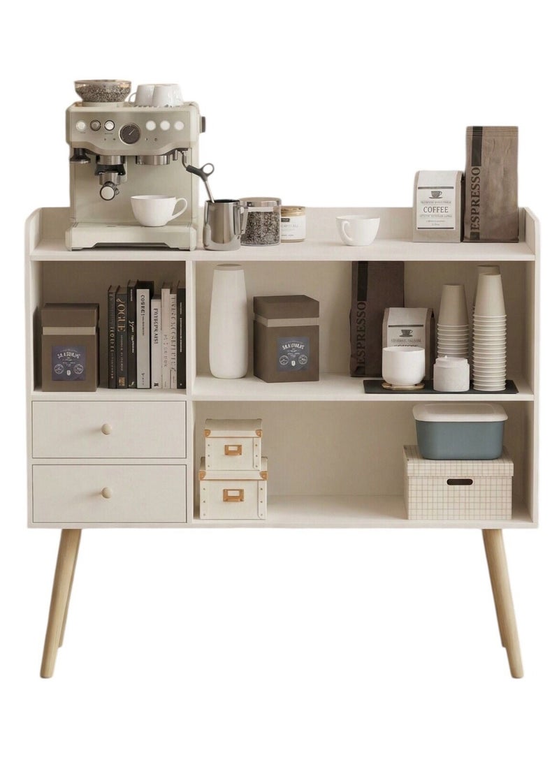 EXPERT Coffee Cabinet with Large Top, Open Shelves and 2 Storage Drawers 100x35x90 cm for Living Room or Office White EI-210 - Image 1