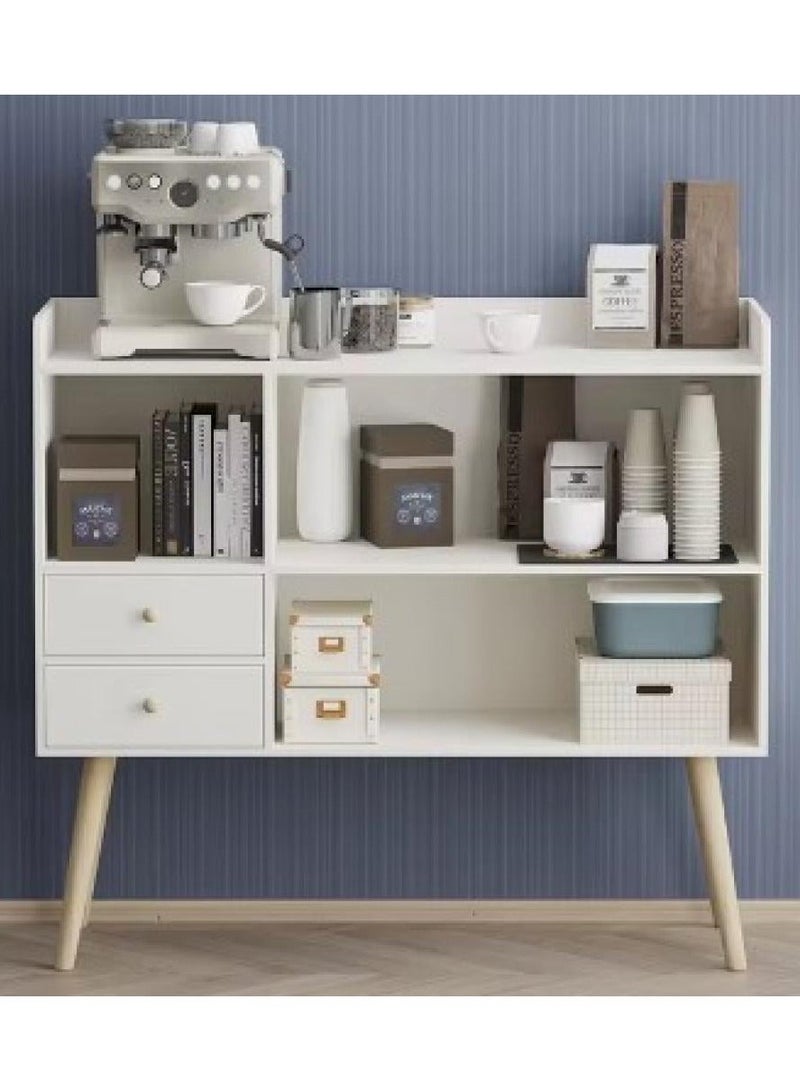 EXPERT Coffee Cabinet with Large Top, Open Shelves and 2 Storage Drawers 100x35x90 cm for Living Room or Office White EI-210 - Image 3