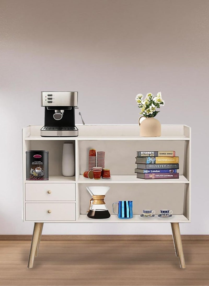 EXPERT Coffee Cabinet with Large Top, Open Shelves and 2 Storage Drawers 100x35x90 cm for Living Room or Office White EI-210 - Image 4