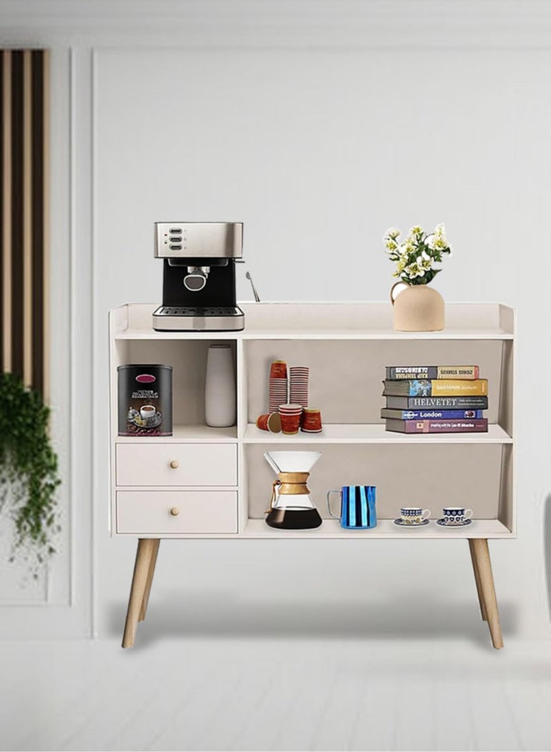 EXPERT Coffee Cabinet with Large Top, Open Shelves and 2 Storage Drawers 100x35x90 cm for Living Room or Office White EI-210 - Image 5