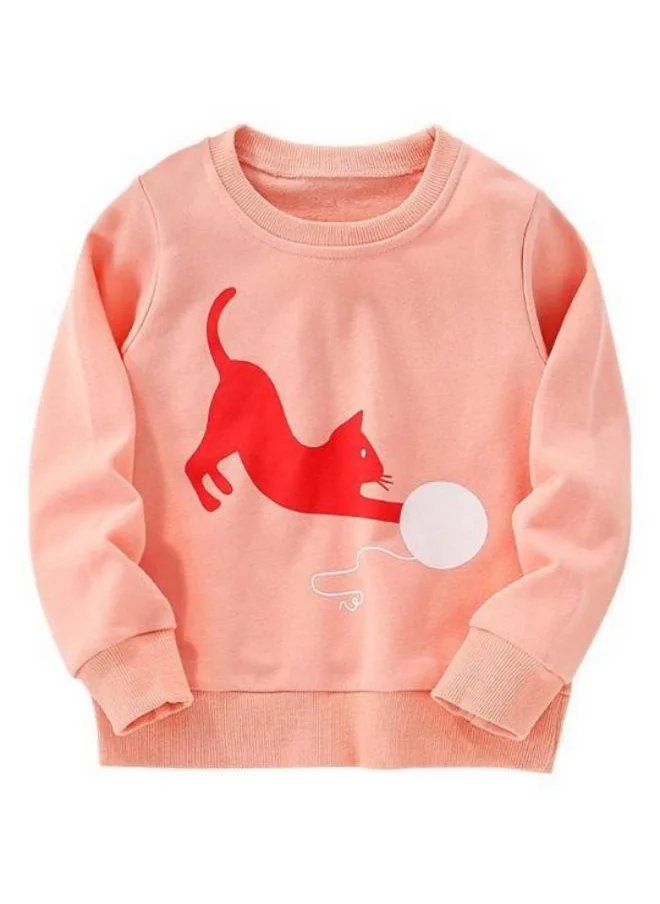 YUNIQEE Peach Printed Long Sleeve Crew Neck T-Shirt