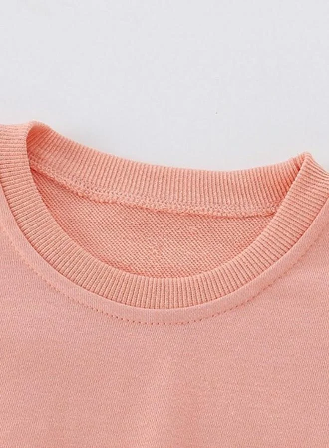 YUNIQEE Peach Printed Long Sleeve Crew Neck T-Shirt