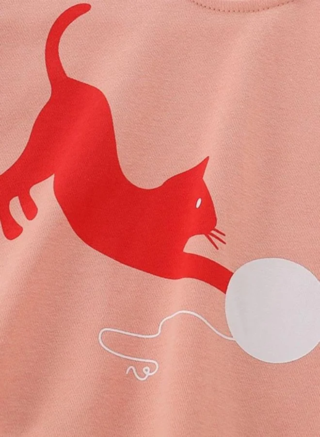 YUNIQEE Peach Printed Long Sleeve Crew Neck T-Shirt