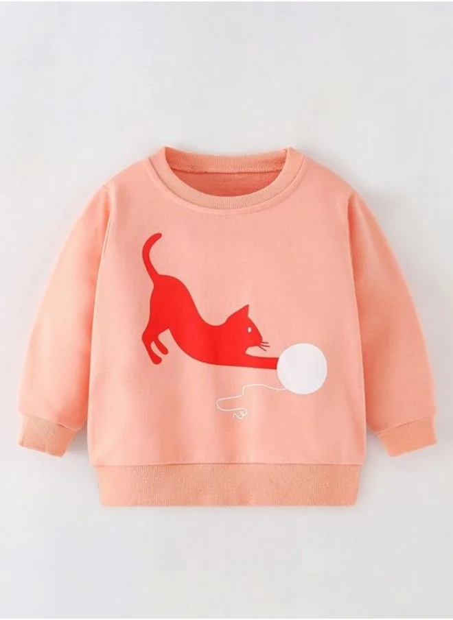 YUNIQEE Peach Printed Long Sleeve Crew Neck T-Shirt