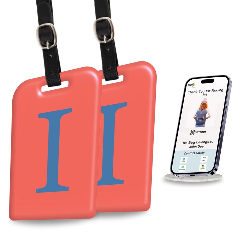 tag8 [Pack 2] Smart Luggage Tag ID with Name Initial B| Bag Tag with Global Loss Recovery Service | Airline Compliant | SITA World Tracer Code Enabled | Smart Alternative to Name Tags | Gift idea (I) - Image 1