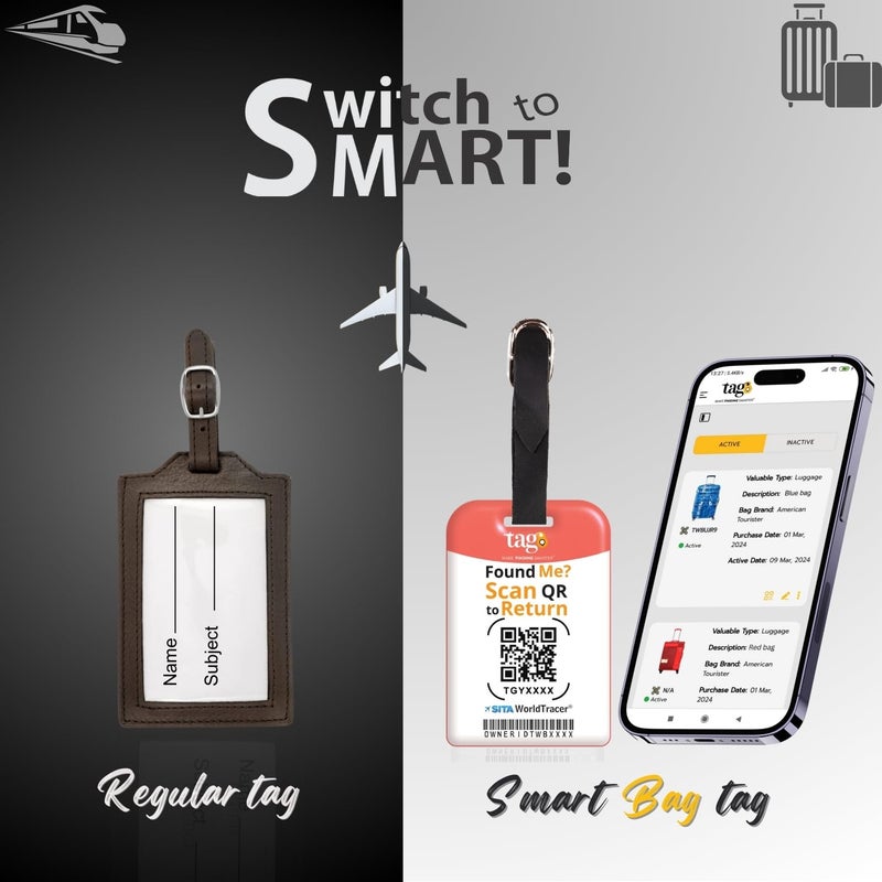 tag8 [Pack 2] Smart Luggage Tag ID with Name Initial B| Bag Tag with Global Loss Recovery Service | Airline Compliant | SITA World Tracer Code Enabled | Smart Alternative to Name Tags | Gift idea (I) - Image 2
