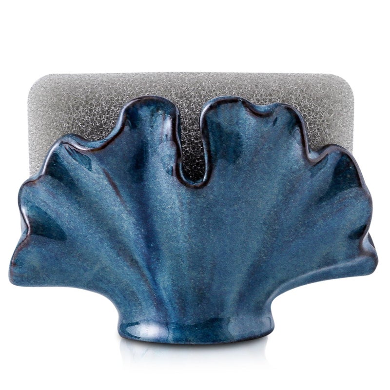 Uiddo Ceramic Sponge HolderSponge Holder for Kitchen SinkCompact Sink Caddy OrganizerScouring Pad and Dish Sponge HoldersFarmhouse Kitchens Decor Cute Kitchen Gadgets AccessoriesBlue