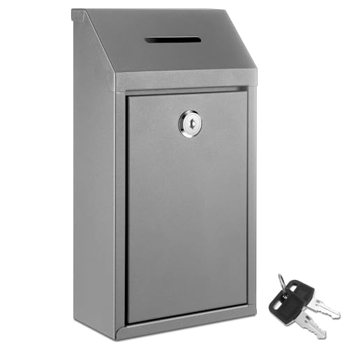 Yaocom Metal Donation Cash Box Collection Safe Suggestion Box with Lock Wall Mounted Mailbox Delivery Ballot Container for Home Office Outdoor Door - Image 1