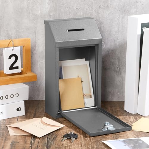 Yaocom Metal Donation Cash Box Collection Safe Suggestion Box with Lock Wall Mounted Mailbox Delivery Ballot Container for Home Office Outdoor Door - Image 5