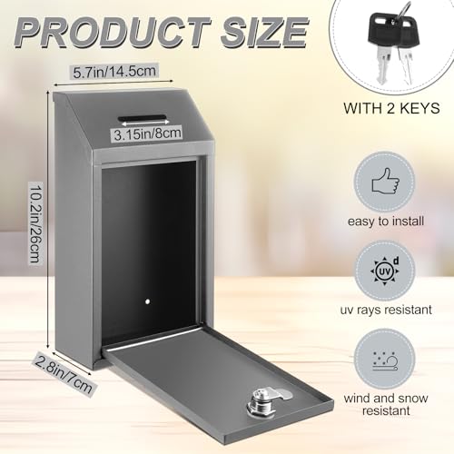Yaocom Metal Donation Cash Box Collection Safe Suggestion Box with Lock Wall Mounted Mailbox Delivery Ballot Container for Home Office Outdoor Door - Image 2