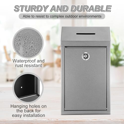 Yaocom Metal Donation Cash Box Collection Safe Suggestion Box with Lock Wall Mounted Mailbox Delivery Ballot Container for Home Office Outdoor Door - Image 3