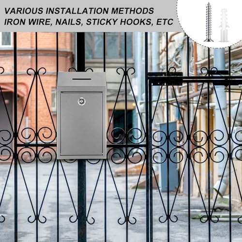 Yaocom Metal Donation Cash Box Collection Safe Suggestion Box with Lock Wall Mounted Mailbox Delivery Ballot Container for Home Office Outdoor Door - Image 4