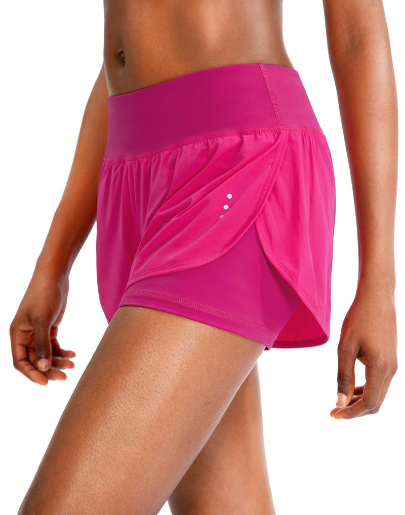 Soothfeel Women's Running Shorts with Zipper Pocket 2 in 1 High Wasited Workout Athletic Gym Yoga Spandex Shorts for Women. Rose Red - Image 2