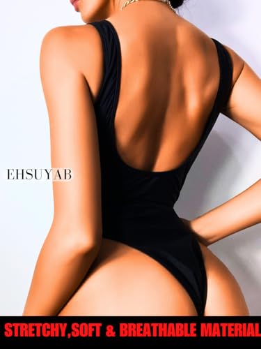 EHSUYAB Sexy One Piece Swimsuit For Women,Bathing Suits Plunge Swim suits High Cut Swimwear,Thong Swim Suit Swim Suits Rave Outfits Bodysuit Bottle Girl Festival Vacation Pool Party Beach Black Medium - Image 3