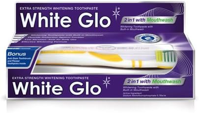 White Glo Extra Strength whitening Toothpaste 100ml Plus Toothbrush flosser