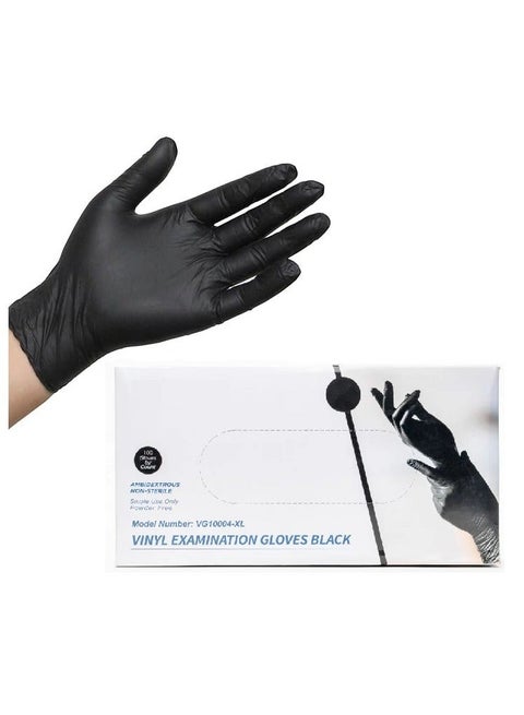 Black Disposable Vinyl Gloves, Heavy Duty, Non Sterile Latex-Free, Disposable Medical Gloves, Cleaning Gloves, Food Safe, Powder-Free 100/Box