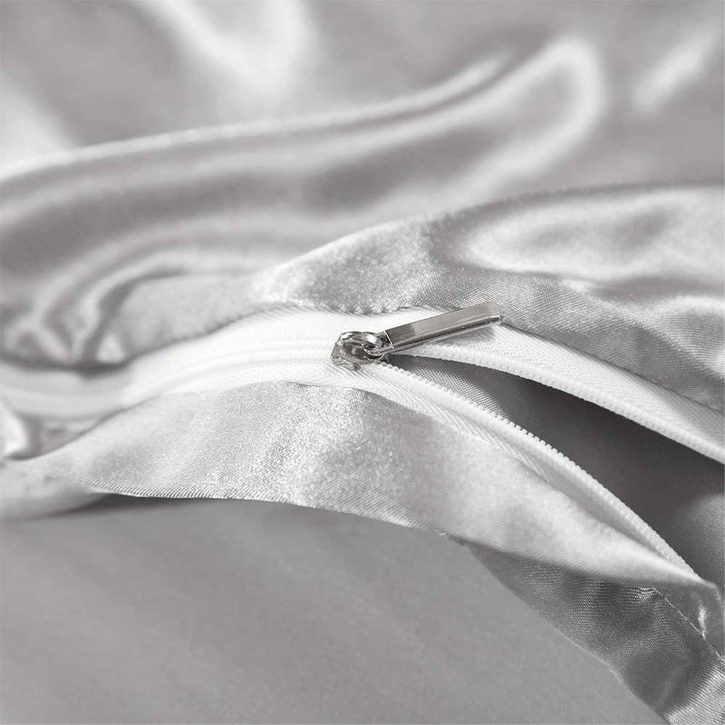 AiMay 3 Piece Satin Duvet Cover Set Bedding Sets 1800 Series Luxury Rich Silk Silky Super Soft Solid Color Reversible Comfortable Honeymoon Wrinkle Free (King, Grey) - Image 4