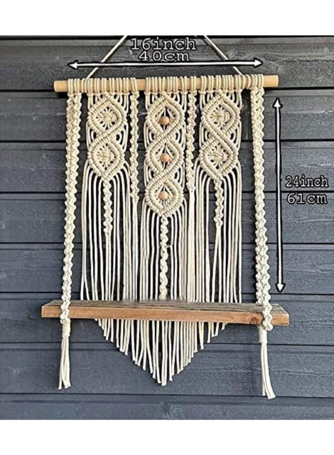 انتيكيانو رف معلق على الحائط بخيوط مكرمية.. ديكور حائط بوهيمي لغرفة النوم - فن جداري من حبل مكرمية منسوج كديكور لرف - Image 3