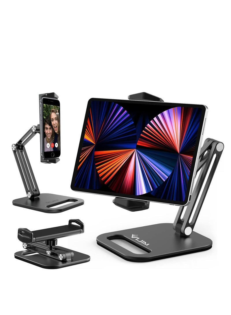 ULANZI Tablet Stand Holder, VIJIM P001 Desktop Phone Mount Stand with 2 Adjustable Arm and 360° Rotates Tablet Holder Universal Foldable Multi Angle, Compatible with iPad iPhone Tablet and More - Image 1