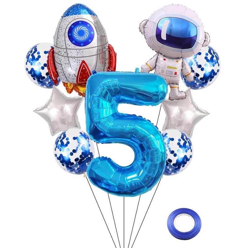 Kawailay Astronaut Rocket 5th Birthday Party Balloons Jumbo Spaceman Birthday Balloons Outer Space Theme Foil Balloons 32 Inch Blue Number 5 Helium Balloon for Birthday Party - Image 3