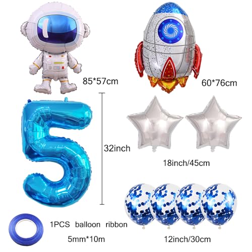Kawailay Astronaut Rocket 5th Birthday Party Balloons Jumbo Spaceman Birthday Balloons Outer Space Theme Foil Balloons 32 Inch Blue Number 5 Helium Balloon for Birthday Party - Image 5