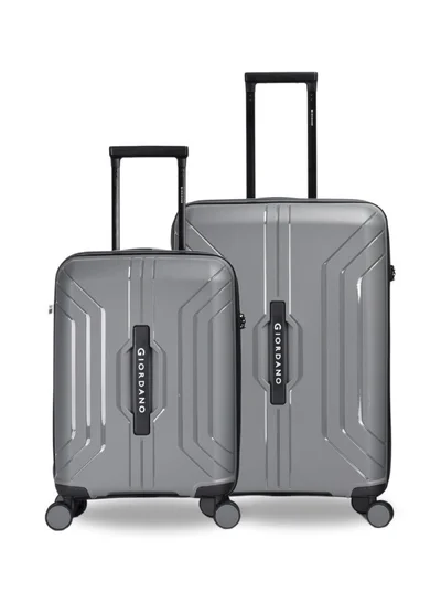 GIORDANO Giordano Luggage Sets of 2 Hard Shell PP Durable Lightweight Carry on &amp; Checked Suitcase with Double Spinner Wheels, Secure Combination Lock Trolley, Unbreakable Hardcase Suitcase 2 Pcs Grey (S+M)