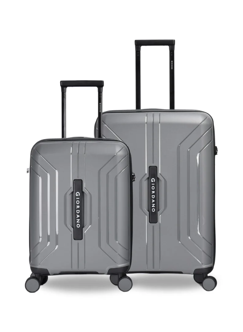 Giordano Luggage Sets of 2 Hard Shell PP Durable Lightweight Carry on & Checked Suitcase with Double Spinner Wheels, Secure Combination Lock Trolley, Unbreakable Hardcase Suitcase 2 Pcs Grey (S+M)