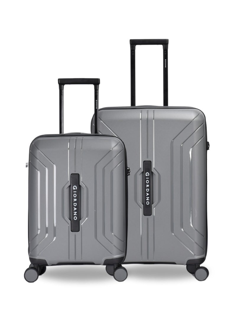 GIORDANO Giordano Luggage Sets of 2 Hard Shell PP Durable Lightweight Carry on & Checked Suitcase with Double Spinner Wheels, Secure Combination Lock Trolley, Unbreakable Hardcase Suitcase 2 Pcs Grey (S+M)  - Image 1