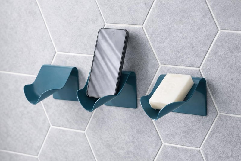 Wall-Mounted Soap Dish Holder, Teal, Self-Adhesive, Bathroom Shower Organiser, Set of 2 - Image 3