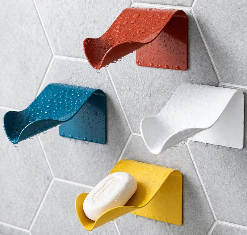 Wall-Mounted Soap Dish Holder, Teal, Self-Adhesive, Bathroom Shower Organiser, Set of 2 - Image 1