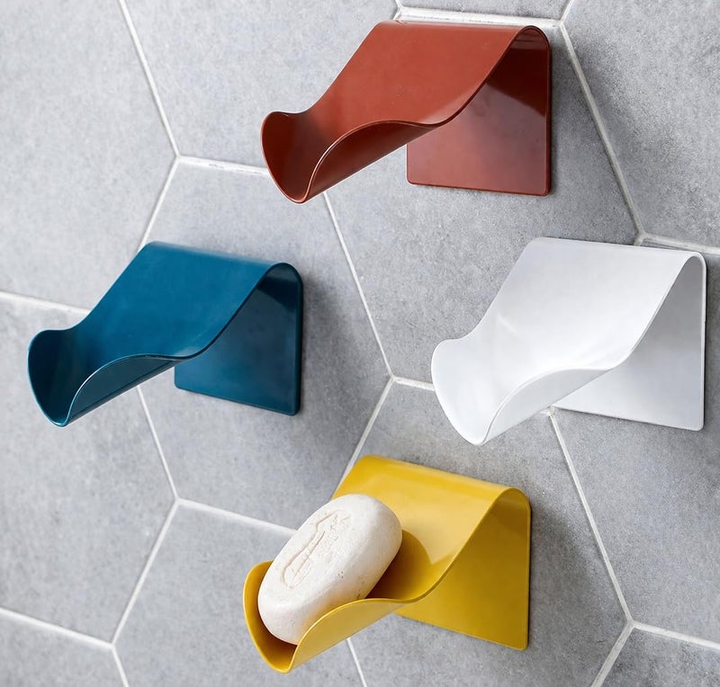 Wall-Mounted Soap Dish Holder, Teal, Self-Adhesive, Bathroom Shower Organiser, Set of 2 - Image 5