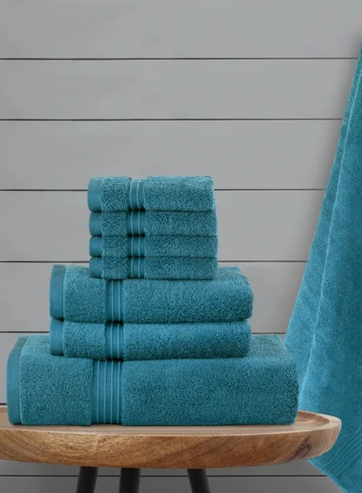 Bliss Casa 8-Piece Towel Set, 100% Combed Cotton 550 GSM Superior Quality Includes 2 Bath Towels (70x140 cm), 2 Hand Towels (40x70 cm), 4 Washcloths (30x30 cm) Blue 70x140cm
