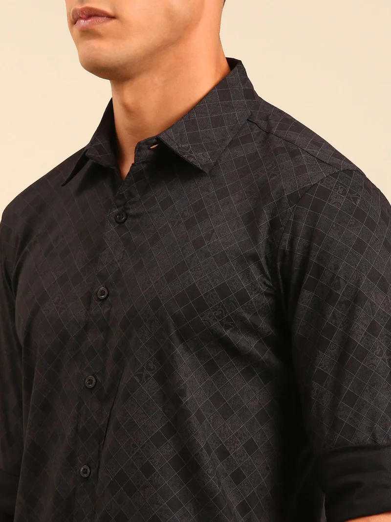 Joven  Black Printed Cotton Lycra Full Sleeve Shirt for Men for Men | Best Price UAE