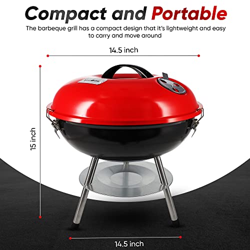 GasOne Gas One – 14-inch Portable Barbecue Grill with 3-Point Locking Lid for Heat Preservation – Dual Venting System – Small Charcoal Grill for Backyard, Camping, Boat - Image 2