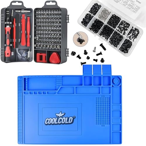COOLCOLD 115 in 1 Screwdriver Set with Magnetic Bits, Silicone Heat Resistant Mat (932°F, 17.8x11.8 inch) & Laptop Screw Kit | Professional Repair Tool Kit for Laptop, Mobile, Tablet, Electronics - Image 1