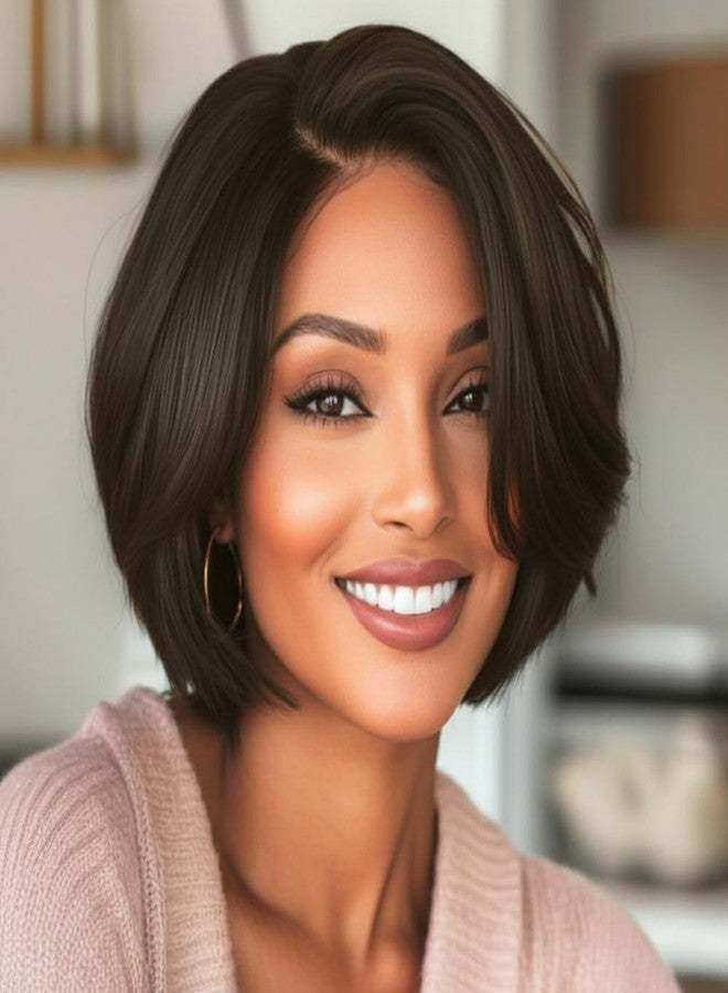 BeiSDWig Short Bob Wig, Synthetic Hair, Black, Natural Looking Synthetic Hair Wigs for Women Female Wig Bob Hairstyles Brown Hair (Brown) - Image 2