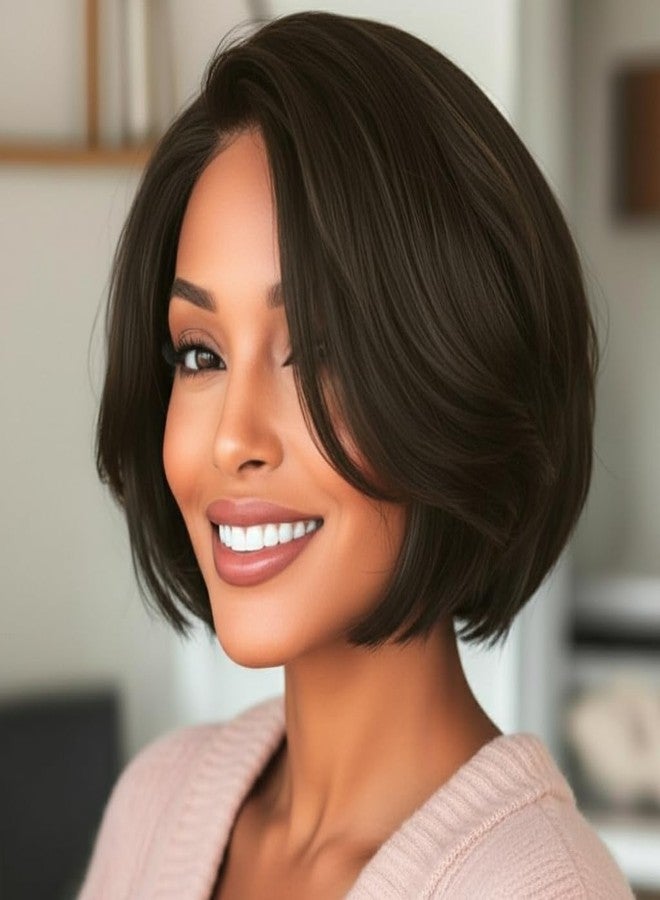 BeiSDWig Short Bob Wig, Synthetic Hair, Black, Natural Looking Synthetic Hair Wigs for Women Female Wig Bob Hairstyles Brown Hair (Brown) - Image 3