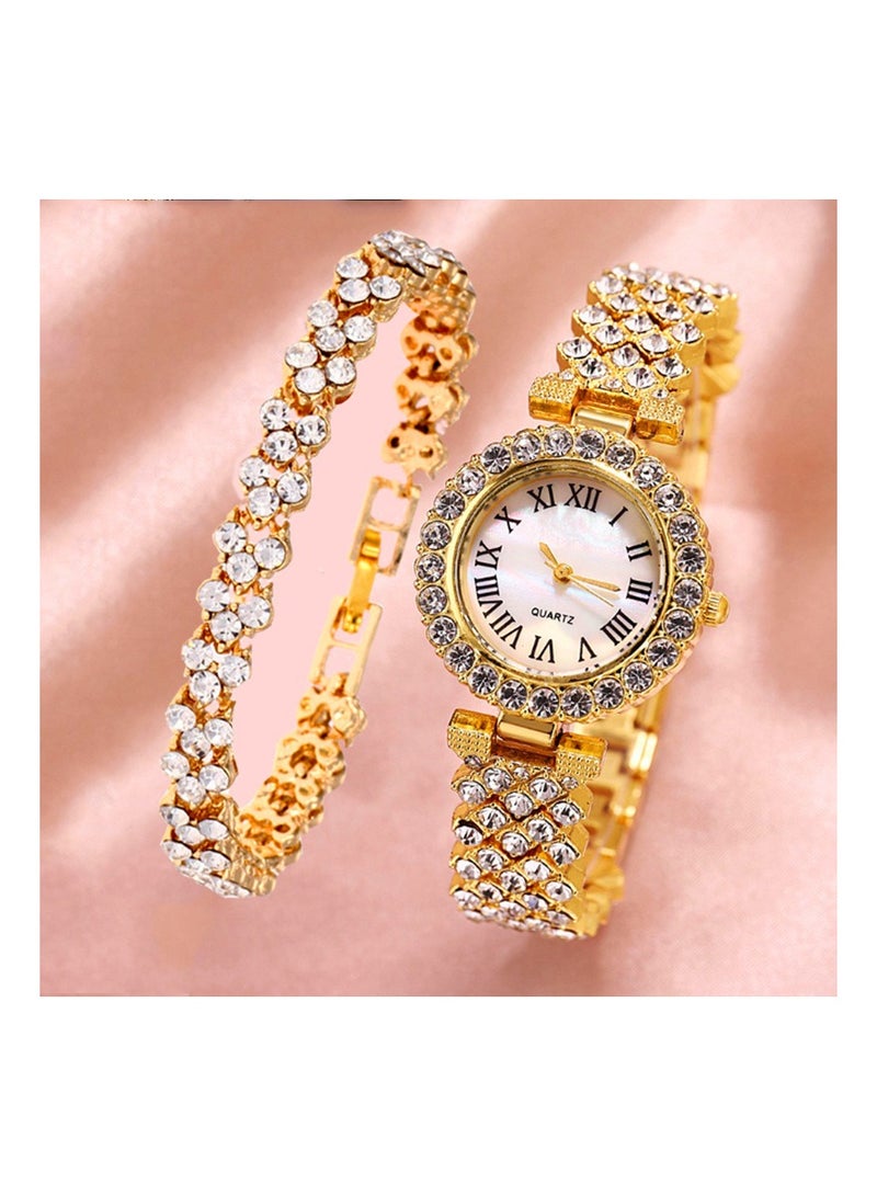 الساعة التناظرية المرأة الحجرية المضغوطة مع مجموعة سوار - Image 1