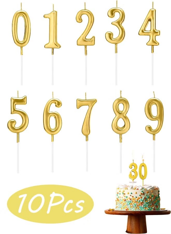 JUE-FISH 10 Pcs Numeral Birthday Candles Set Glitter Cake Candles Cupcake Candles for Birthday Wedding & Lucky Party Cake Decorations (Golden) - Image 1