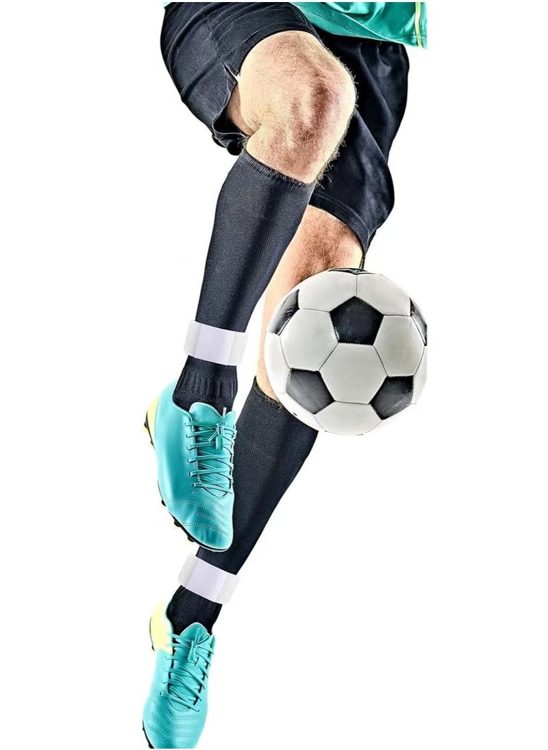 PYC - Football Four piece Set Skidproof Soccer Socks Nylon Pocket Shin Guard Sleeves Calf Compression Socks For Soccer Football Sports Adjustable Shin Guard Straps(White) - Image 1