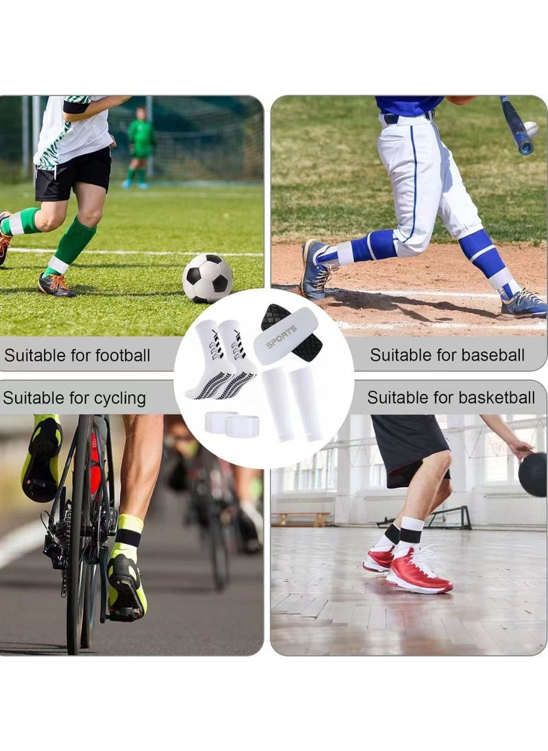 PYC - Football Four piece Set Skidproof Soccer Socks Nylon Pocket Shin Guard Sleeves Calf Compression Socks For Soccer Football Sports Adjustable Shin Guard Straps(White) - Image 1