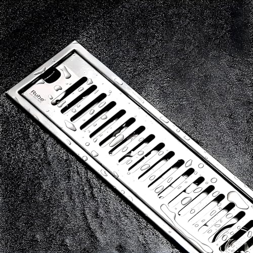 Ruhe 18 × 3 Inches Floor Drainer | 304 Stainless Steel Vertical Shower Water Drain Channel/Waste Water Floor Drain | With Stainless Steel Trap and Side Hole | Without Collar - Image 1