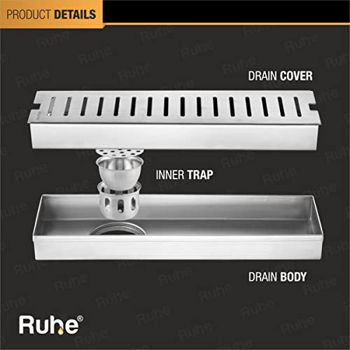 Ruhe 18 × 3 Inches Floor Drainer | 304 Stainless Steel Vertical Shower Water Drain Channel/Waste Water Floor Drain | With Stainless Steel Trap and Side Hole | Without Collar - Image 3