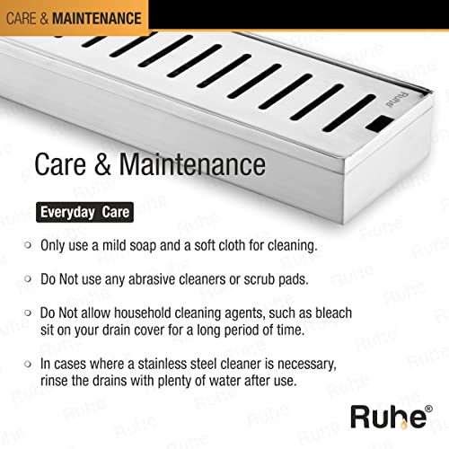 Ruhe 18 × 3 Inches Floor Drainer | 304 Stainless Steel Vertical Shower Water Drain Channel/Waste Water Floor Drain | With Stainless Steel Trap and Side Hole | Without Collar - Image 5