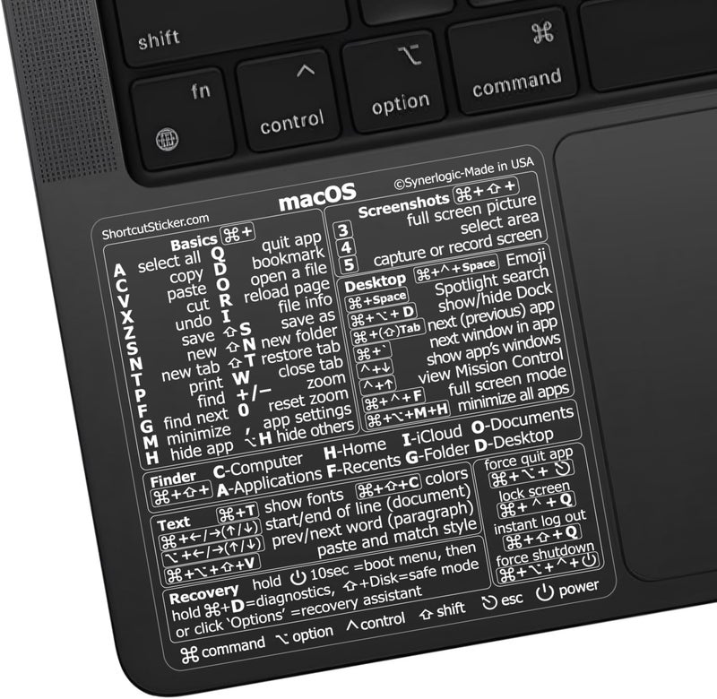 Synerlogic Synerlogic 10pcs Mac OS Shortcuts Sticker  Mac Keyboard Stickers for macOS  NoResidue Laminated Vinyl MacBook Stickers for Laptop  Mac Shortcut Sticker 2025 ClearWhite10pk