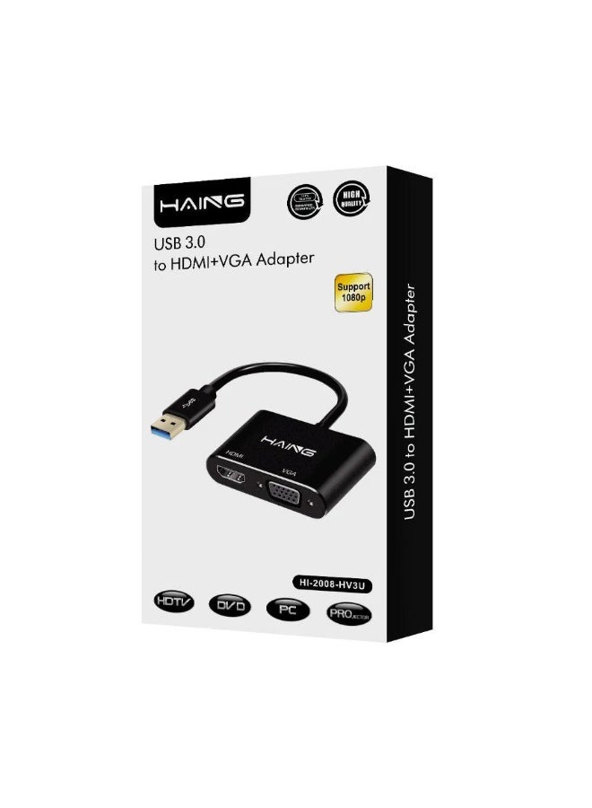Haing USB 3.0 to HDMI VGA Adapter, USB to HDMI Converter, Video Display Adapter for Monitor, Simultaneous 1080P HDMI and VGA Output, Supports Windows 10/8/7 - Image 2
