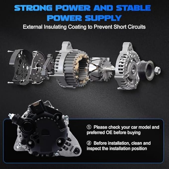 YOMALL Alternator 11188 for 2005-2006 Magentis & Optima, for 2005-2010 Sportage, for 2005-2006 Santa Fe & 2005-2008 Tiburon & 2005-2009 Tucson 2.7L V6 120Amp 6PK 11188N 37300-37800 AVA0066 - Image 5